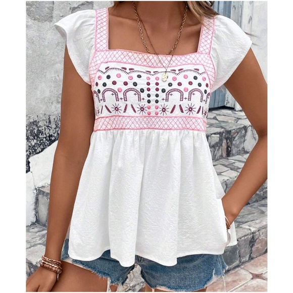 Boho Embroidered Tie Dye Blouse main image 1